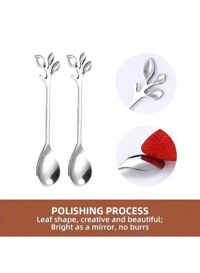 12 Pieces Silver Leaf Stainless Steel Mini Coffee Spoon Set Durable Rust Proof Easy Clean - Image 4